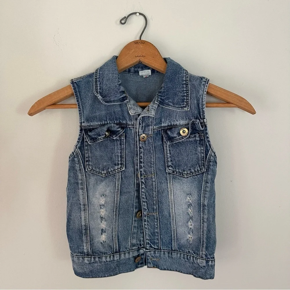 Sequin Panda Denim Vest Girls Size Small
